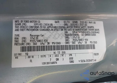 2013 Ford C-Max Hybrid Sel z USA, uszkodzony, nr VIN 1FADP5BU2DL520642